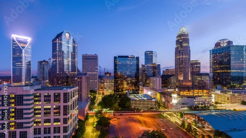 Charlotte, North Carolina, USA uptown skyline time lapse. photo