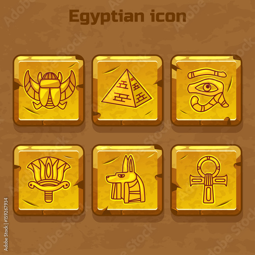 Set of vector design golden egypt travel icons culture ancient elements, Gold bars