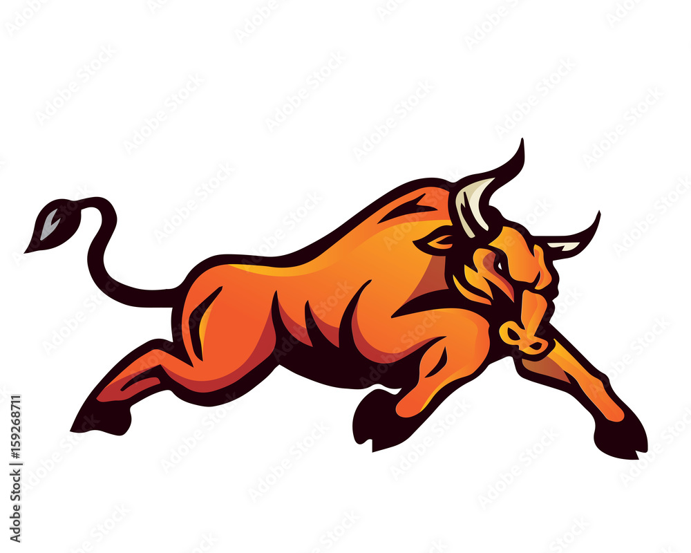 Vintage Aggressive Angry Animal In Action Illustration Logo - Bull Stock  Vector | Adobe Stock