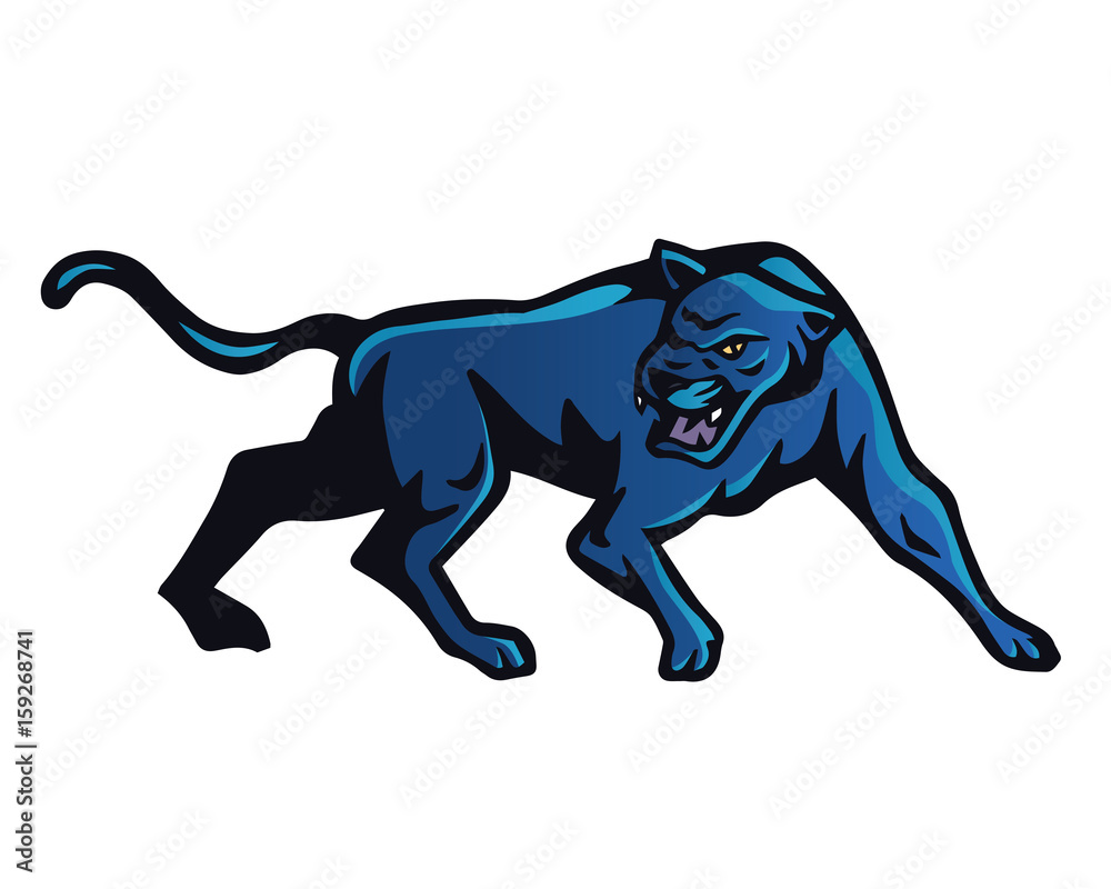 Vintage Aggressive Angry Animal In Action Illustration Logo - Blue Puma  Stock Vector | Adobe Stock