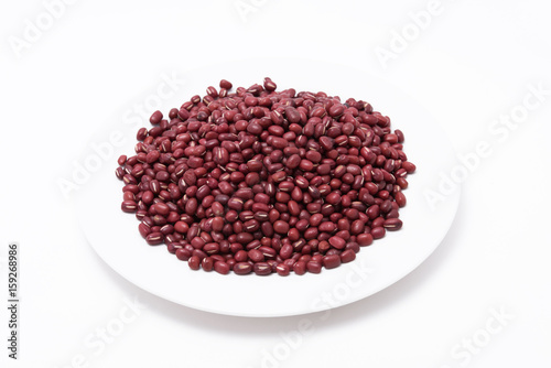 Red bean in white plate on the white background