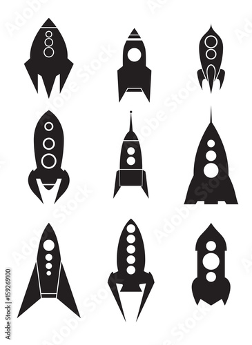 Set of spacecraft icons. Silhouettes of spaceships. Vector element for your design