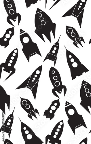Seamless pattern with spacecraft. Silhouettes of spaceships. Vector texture for your design