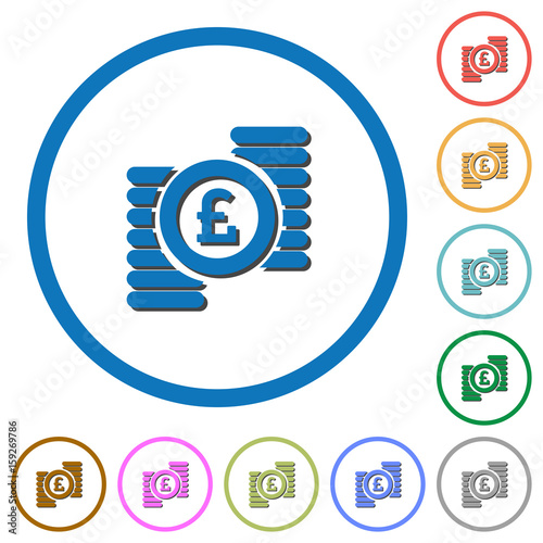 Pound coins icons with shadows and outlines