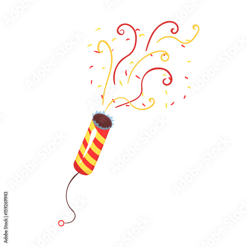 Exploding party popper with serpantin, celebration birthday symbol cartoon vector Illustration