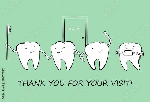 Happy cartoon white teeth with a toothbrush and braces. Vector illustration.