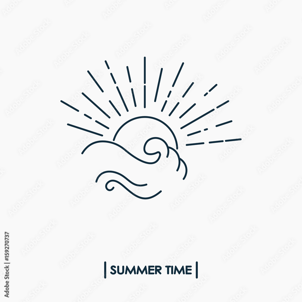 Summer time. Sun and sea outline icon