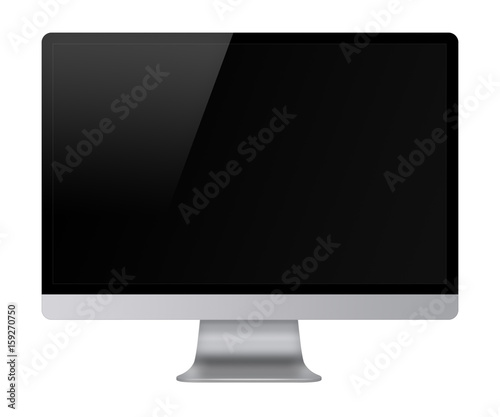 Computer display with empty black screen isolated on white background. Front view. 3D illustration.