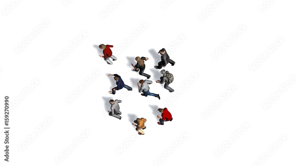 Small group of men running - isolated on white background - 3d illustration