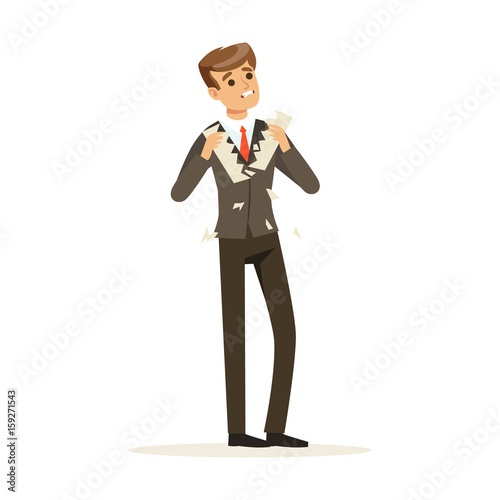 Failed businessman tearing a sheet of paper vector Illustration
