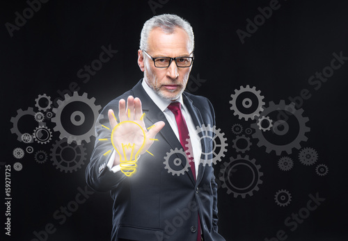 Businessman working with cloud computing diagram