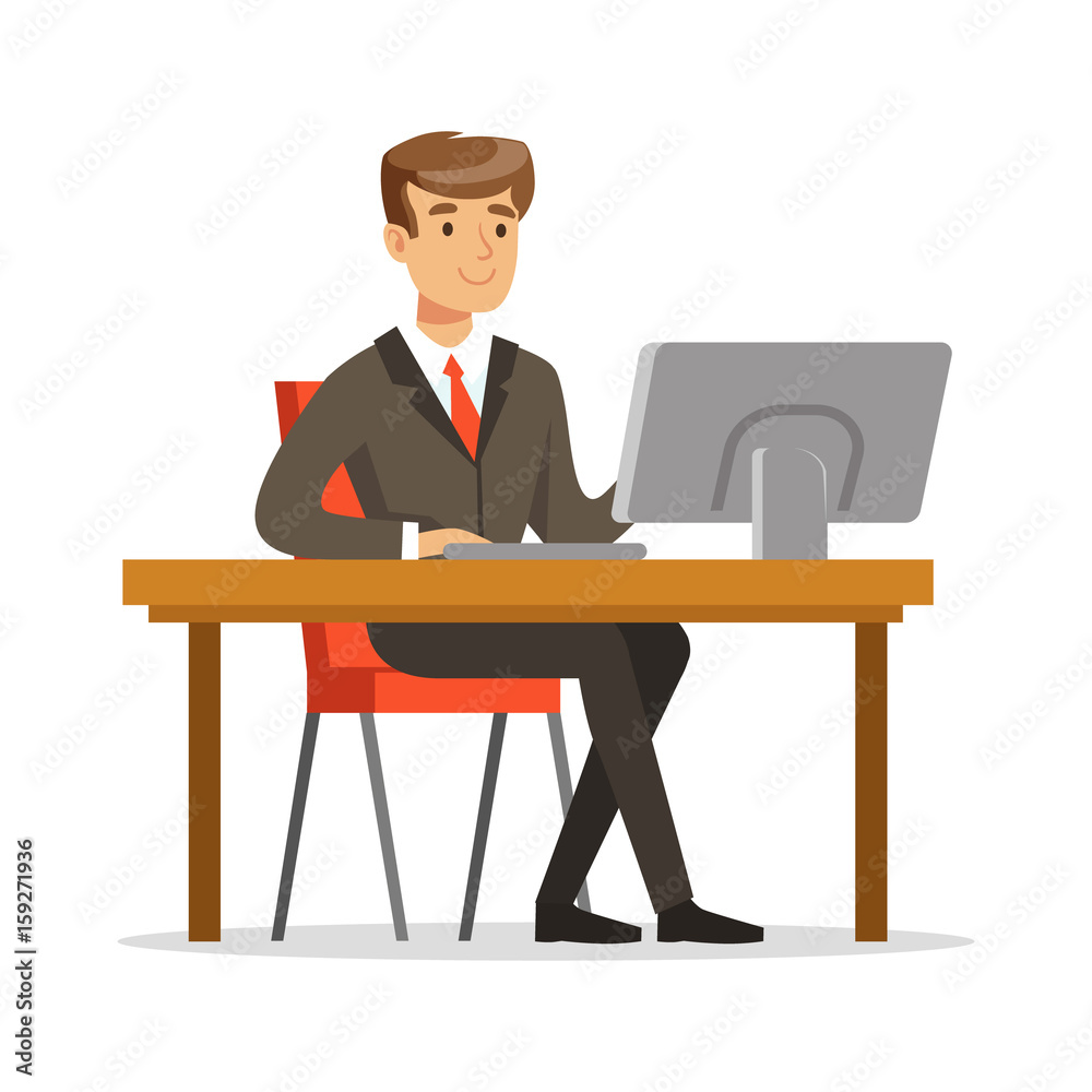 Young businessman working on his computer vector Illustration Young businessman working on his computer vector Illustration