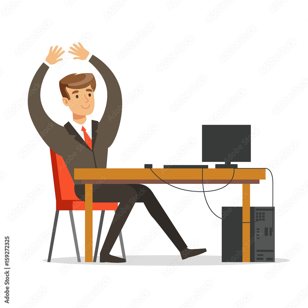 Successful businessman working on his laptop vector Illustration