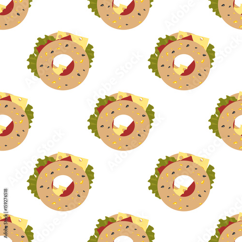 Cute pattern with sandwich. Concept of obesity.