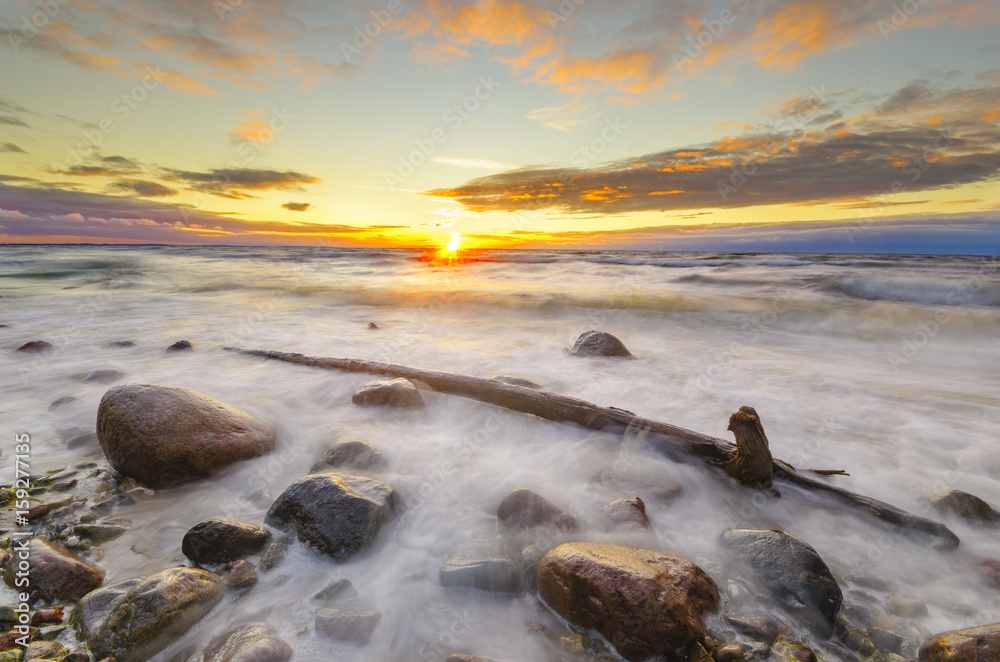 Obraz premium Sunset over the Baltic Sea, Wolin National Park, Poland