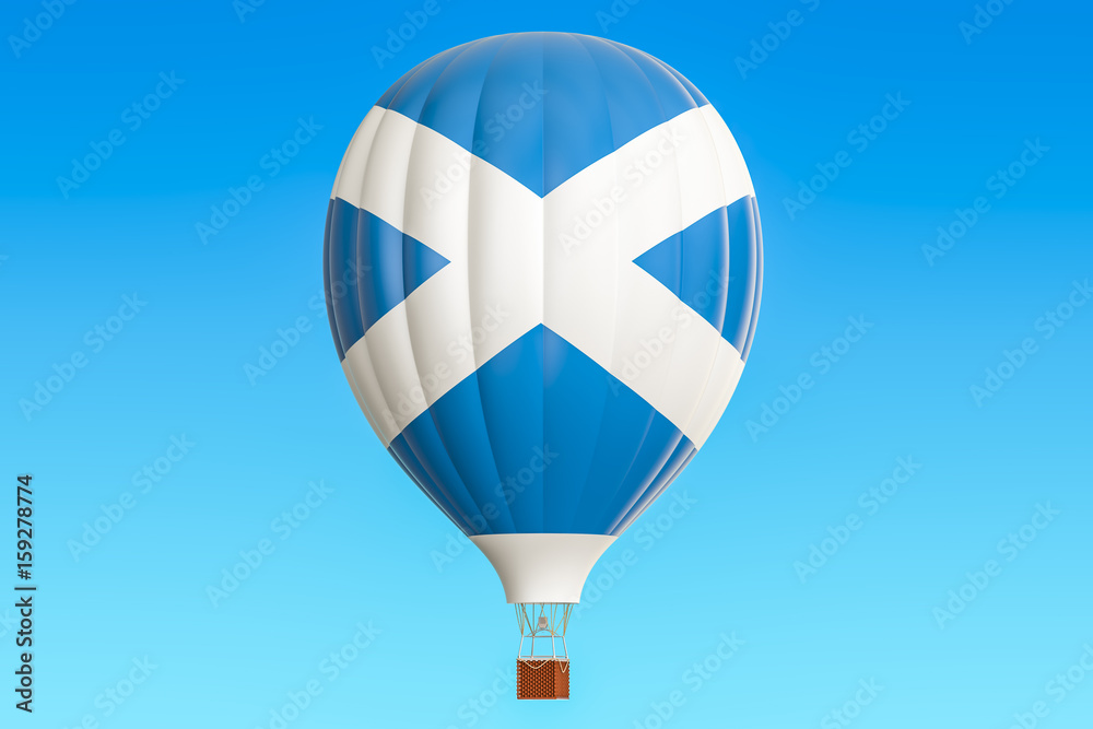 Fototapeta premium Hot air balloon with Scotland flag, 3D rendering