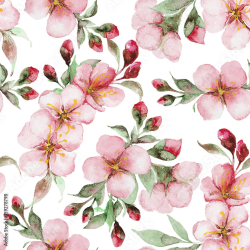 pattern of watercolor sakura flowers