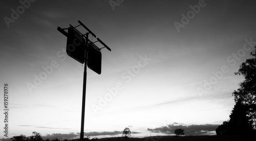 Rusted fuel station sign in the countryside of Brisbane, Queensland. Black and White