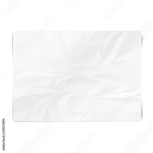 Realistic white sheet of crumpled paper. Wrinkled paper texture. Template background for your text. Vector illustration.