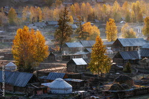 Hemu village in Kanas Nature Reserve, Xinjiang, China photo