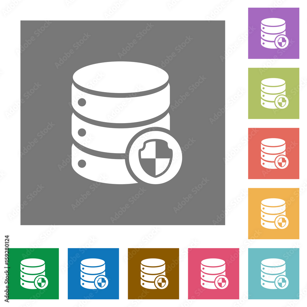 Database protection square flat icons Database protection square flat icons