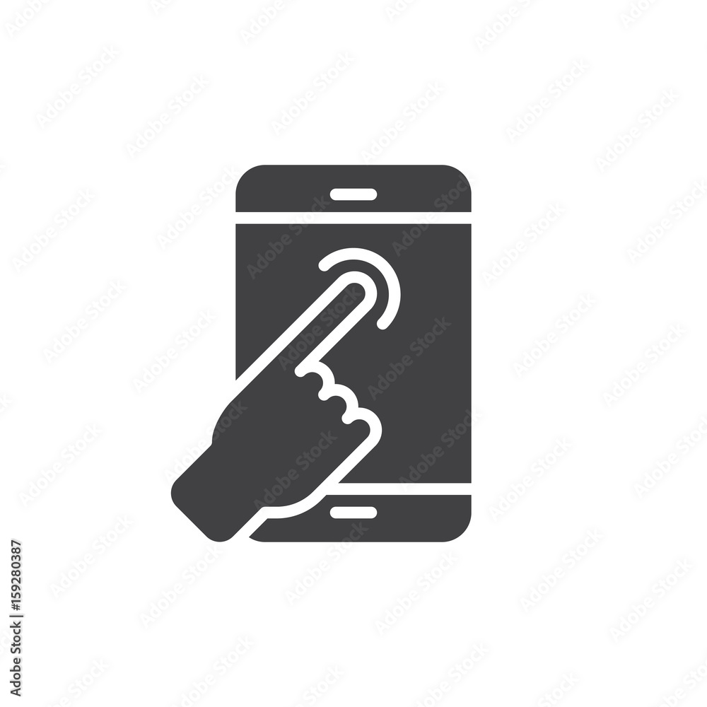 Touch screen finger tap icon vector, filled flat sign, solid pictogram isolated on white. Hand gesture symbol, logo illustration. Pixel perfect