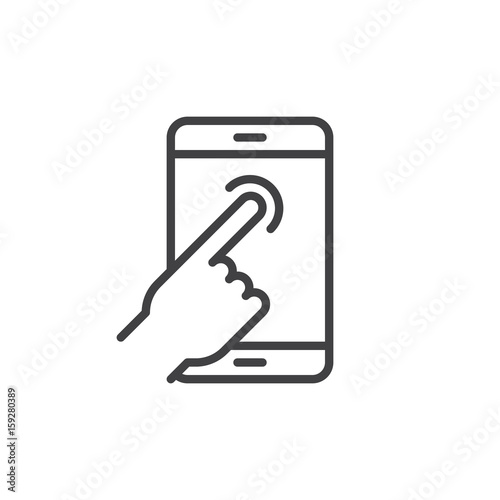 Touch screen finger tap line icon, outline vector sign, linear style pictogram isolated on white. Hand gesture symbol, logo illustration. Editable stroke. Pixel perfect