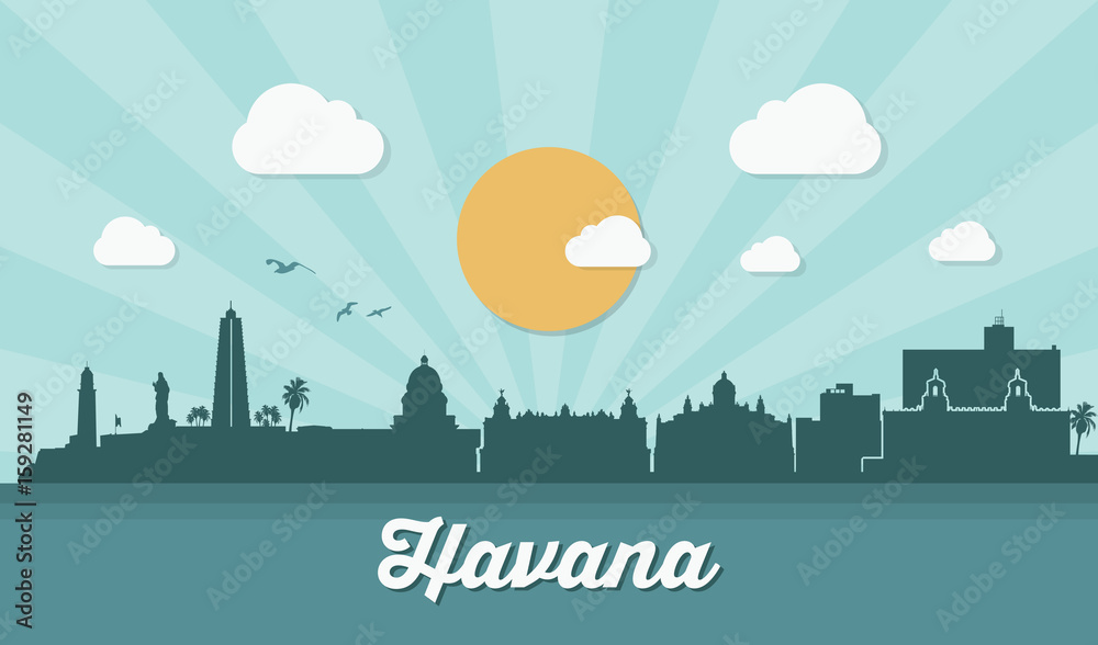 Havana, Cuba skyline, flat design