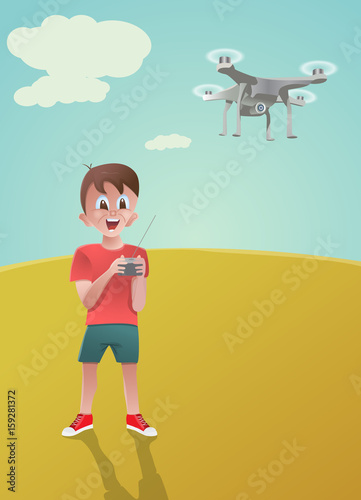 Smiling boy playing with a drone.