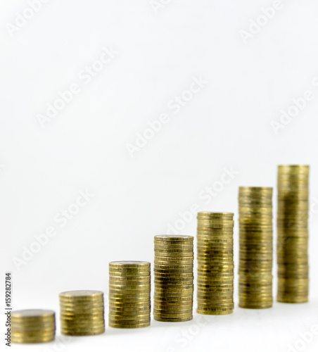 Stack of coins on a white background