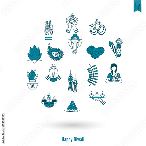 Diwali. Indian Festival Icons