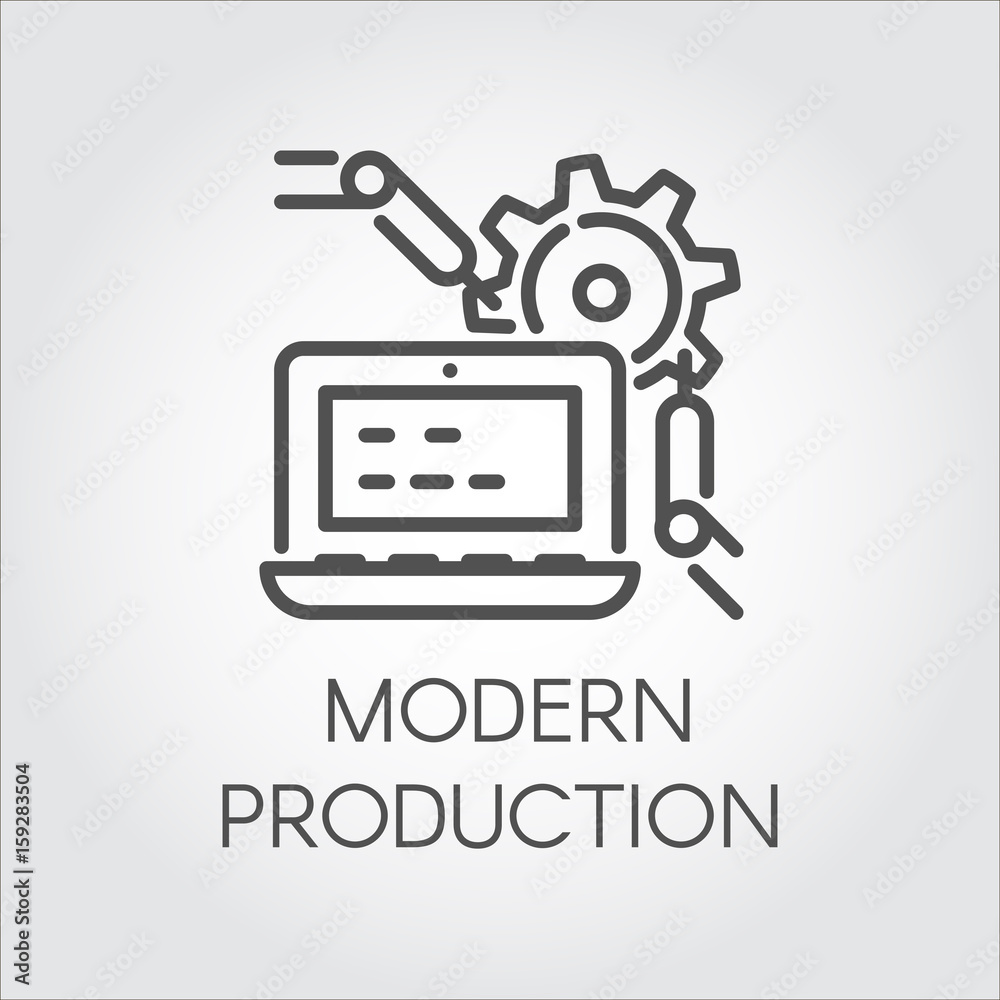 Simplicity icon in line design style symbolizing modern production at the plant and contemporary computer technology. Pictograph graphic, button or infographic element for different design projects