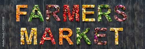 Farmers market in multi color fruits and vegetables