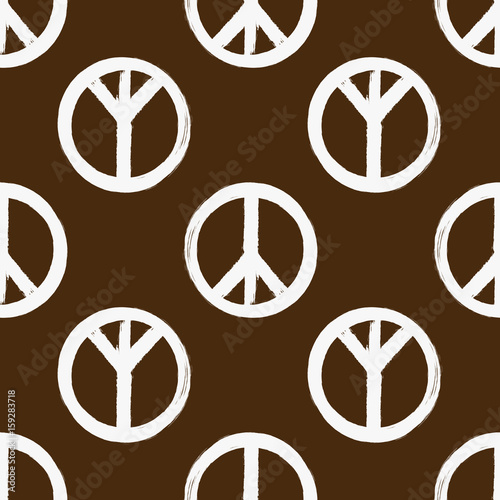 Peace sign drawn with a brush. Seamless pattern. Grunge ornament.