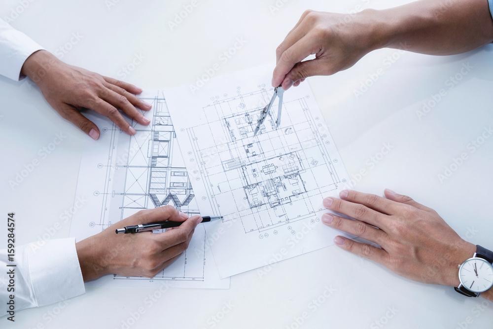 Engineer meeting for architectural project. working with partner Engineer meeting for architectural project. working with partner