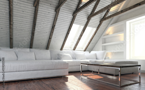White couch in attic living room