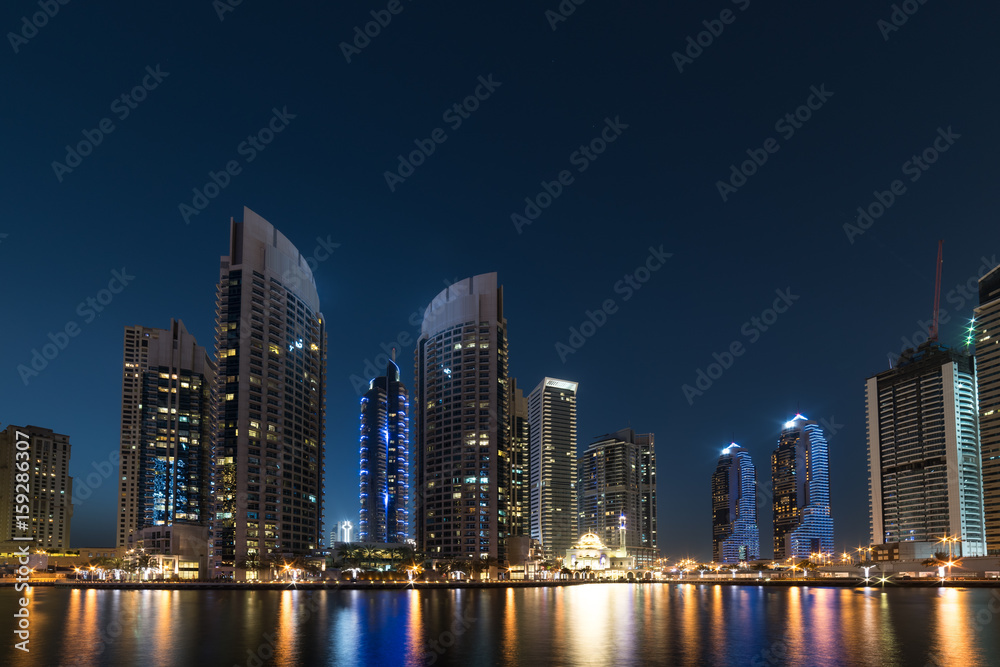 dubai marina modern building at night time