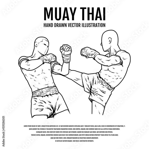 Muay Thai Hand Drawn vector Illustration. Thai boxing outline