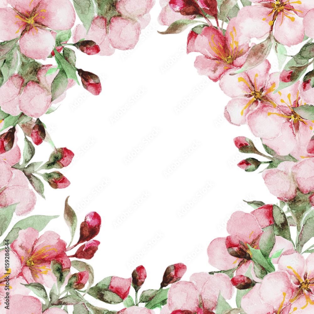 watercolor sakura flowers card