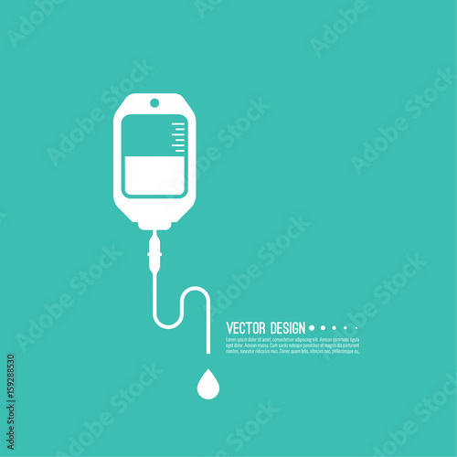 Vector iv bag icon. Saline symbol on background.  The concept of treatment and therapy, chemotherapy. Modern  design