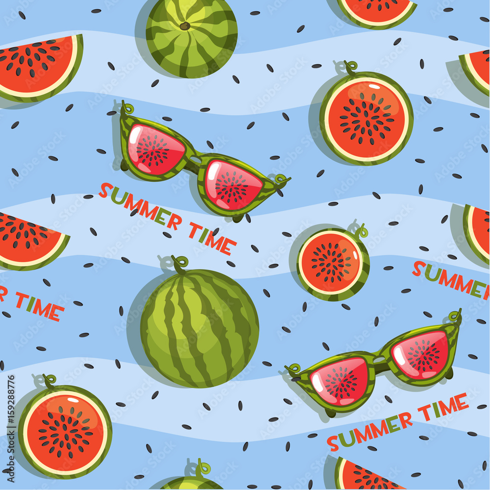 Vector Pattern of watermelon, slices and glasses, Seamless background Vector Pattern of watermelon, slices and glasses, Seamless background