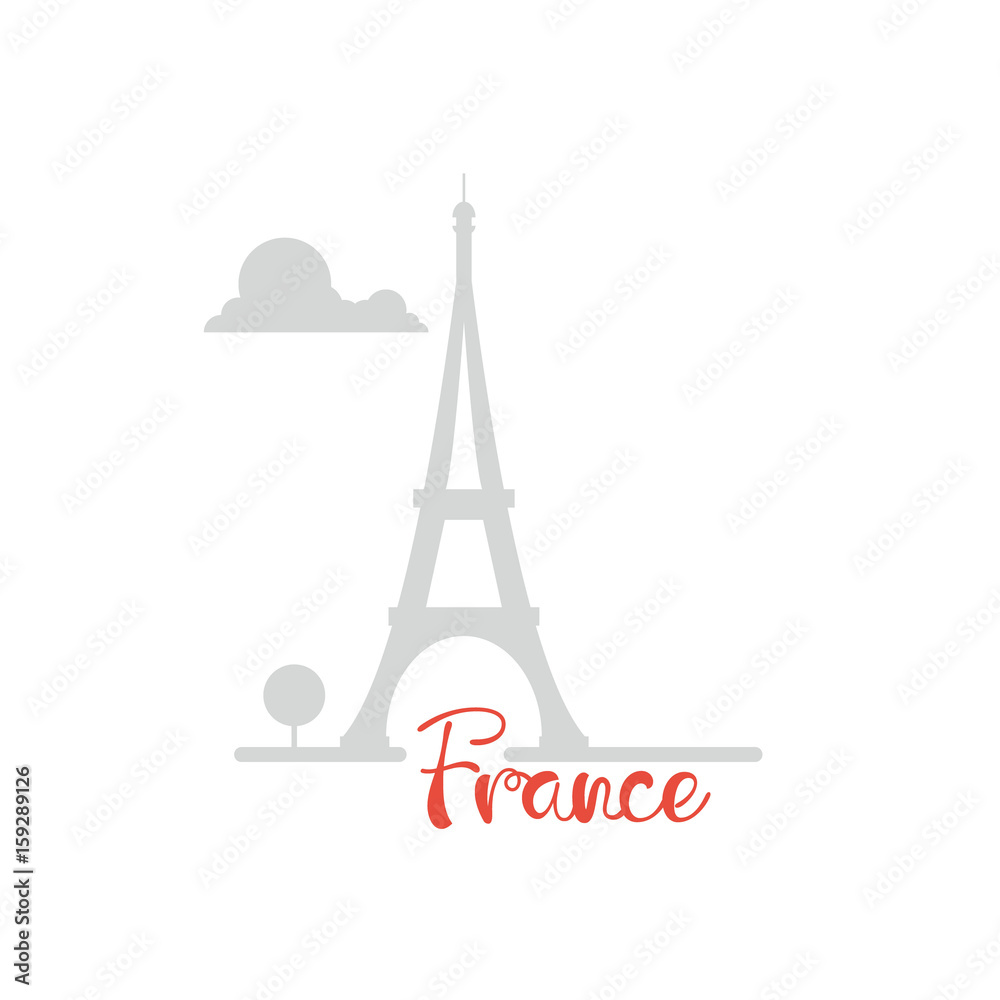 Eiffel tower flat design with text shadow silhouette