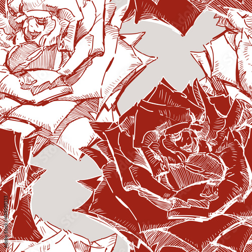 pattern of the red and white roses