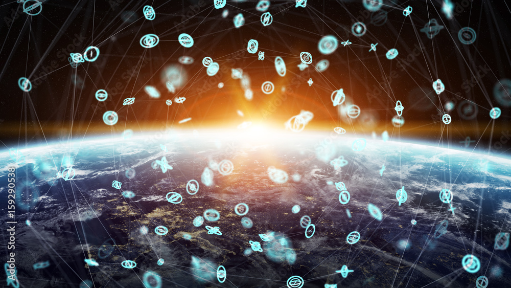 Fototapeta premium Global network and datas exchanges over the planet Earth 3D rendering