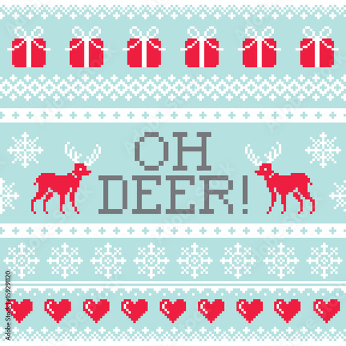 Oh deer pattern, Christmas seamless design, winter background
  