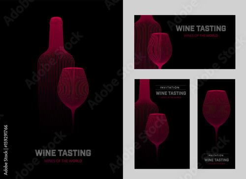 Design template with modern illustration of wine glass and bottle