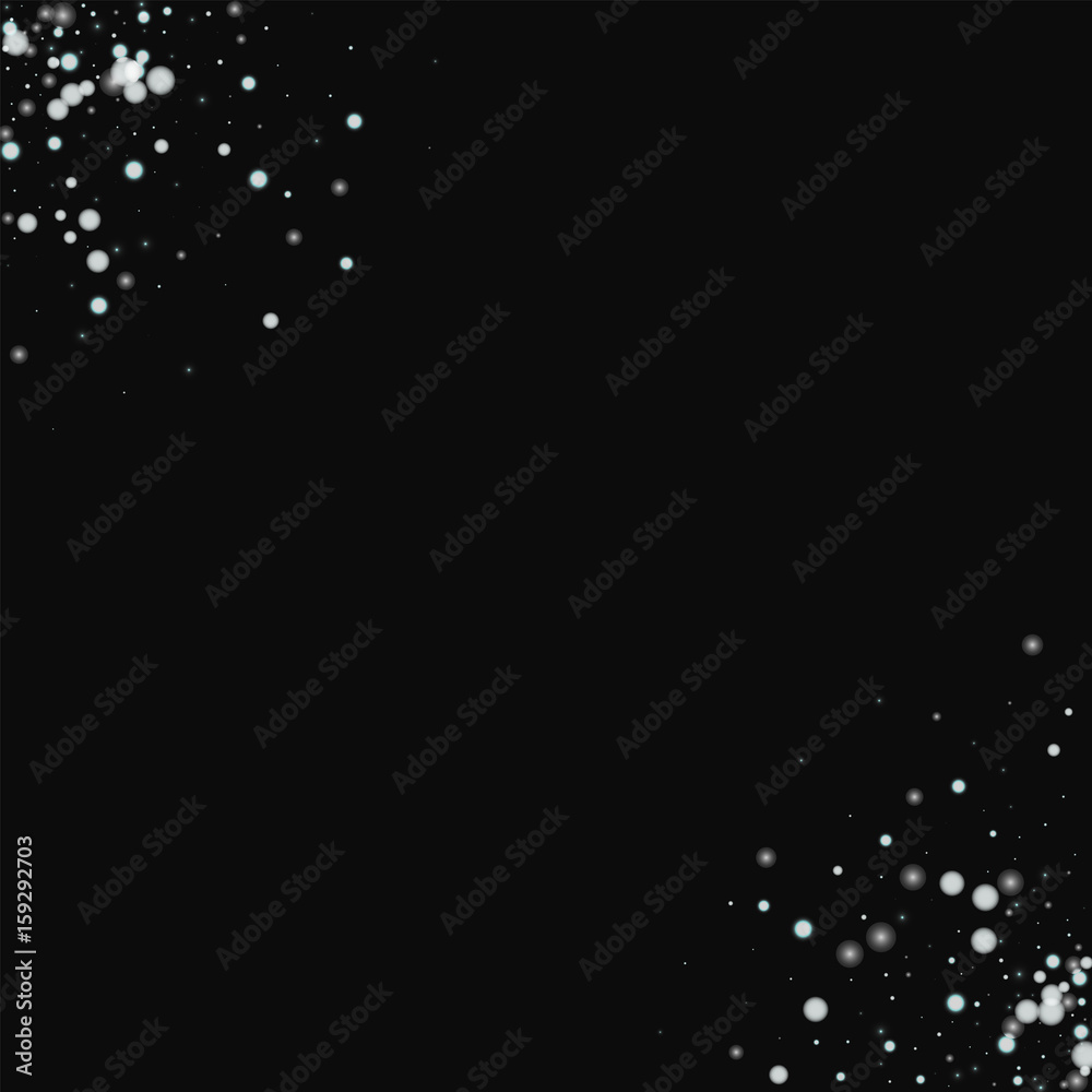 Beautiful falling snow. Frame corners with beautiful falling snow on black background. Vector illustration.