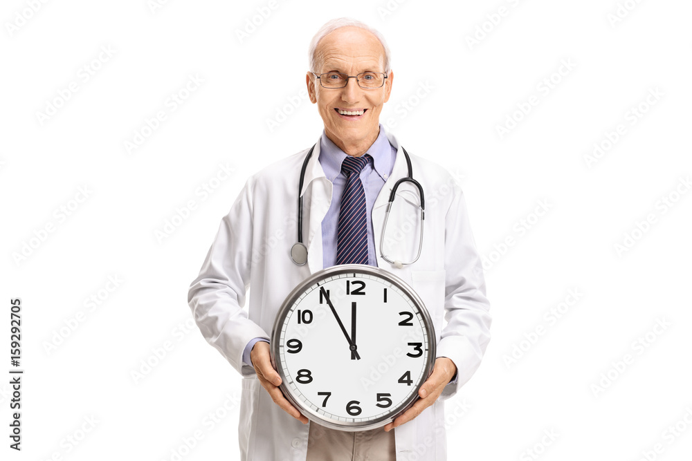 Doctor holding a wall clock Doctor holding a wall clock