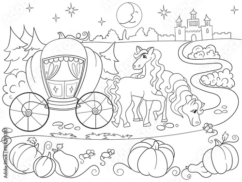 Cinderella fairy tale coloring book for children cartoon vector illustration