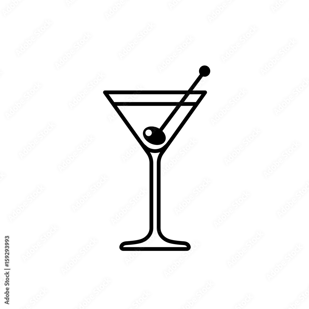 Martini cocktail with olive line icon Martini cocktail with olive line icon